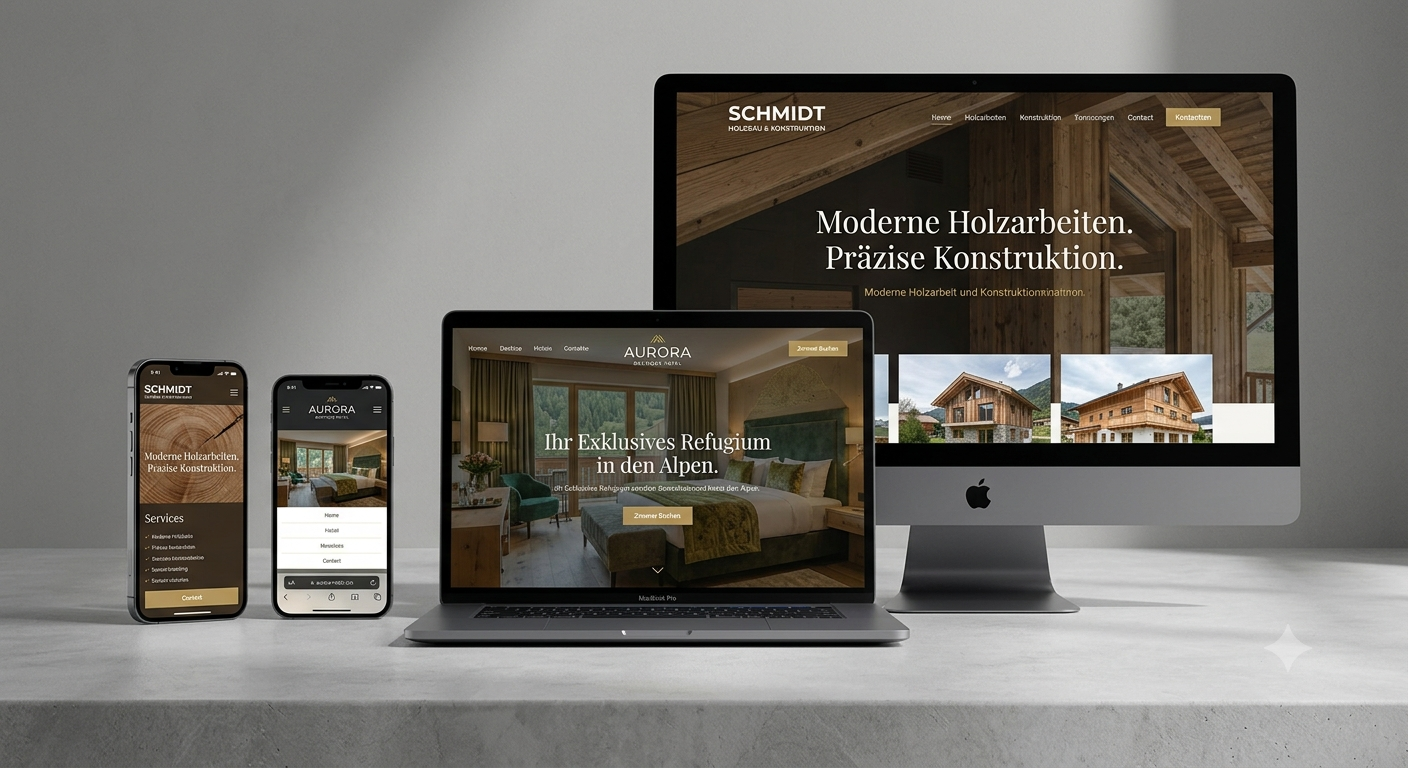 Beispiel-Projekte von PromtFolio auf Desktop, Laptop und Smartphone